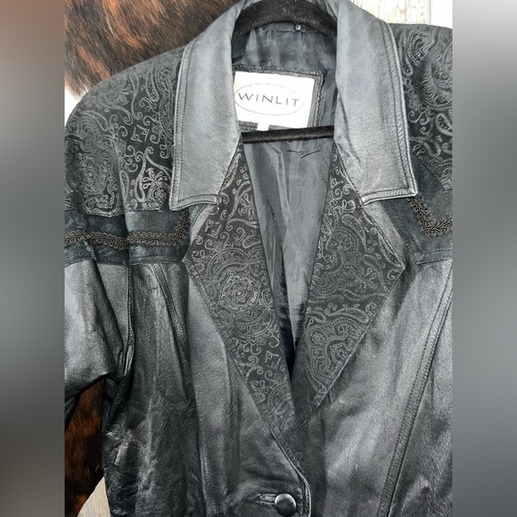 Vintage 80s Winlit black leather trench coat - Picture 2 of 10